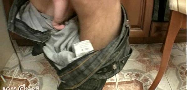  Cute boy gets naughty with a banana in the kitchen